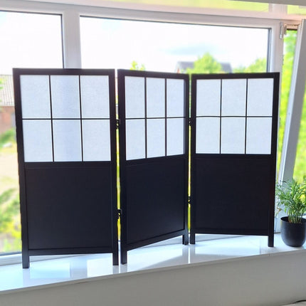 Laag Japans Raamscherm Zwart – 90 cm | Shoji Stijl & MDF | 3-delig