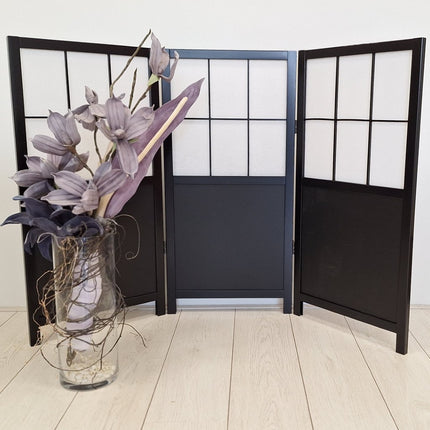 Laag Japans Raamscherm Zwart – 90 cm | Shoji Stijl & MDF | 3-delig