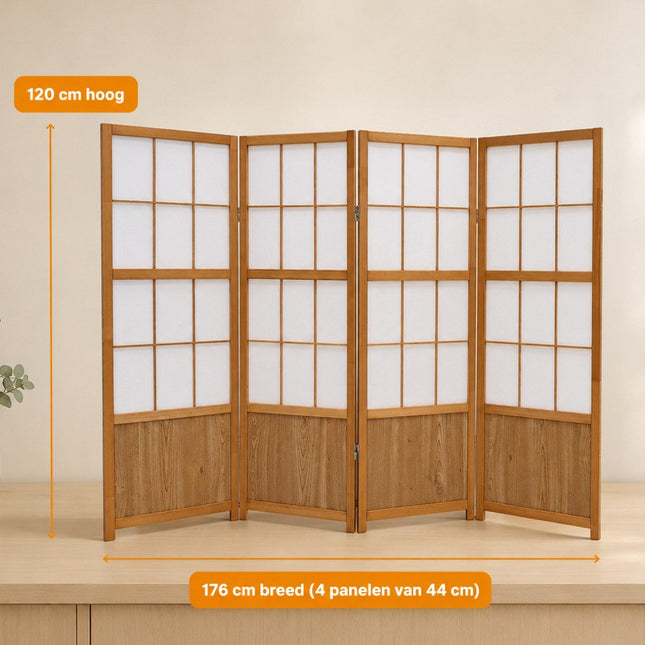 Kamerscherm Japans Akira 120cm Naturel 4panelen