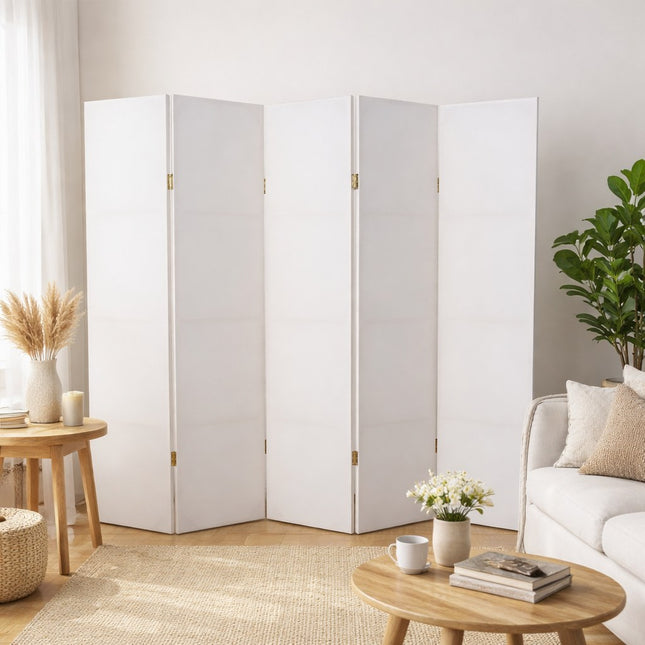 Wit blanco kamerscherm met 5 panelen, ideaal om te verven, schilderen of behangen