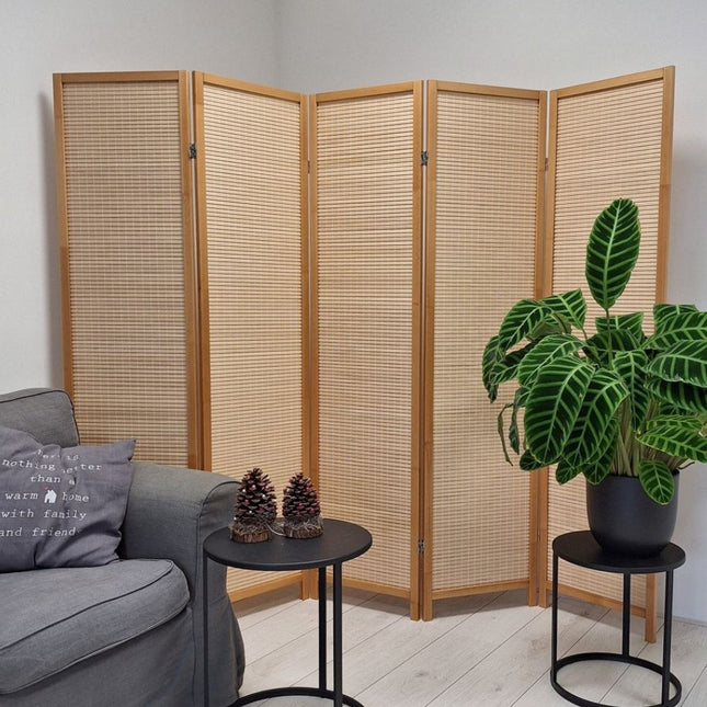 Kamerscherm hout naturel 5 panelen 220cm breed