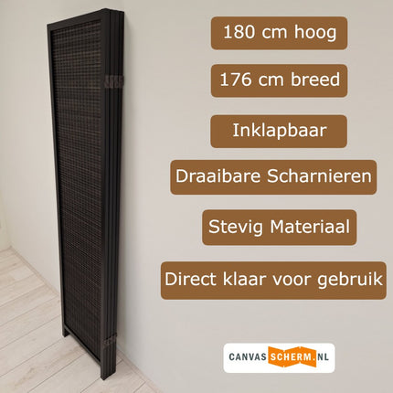 Kamerscherm Hout Zwart 4 panelen
