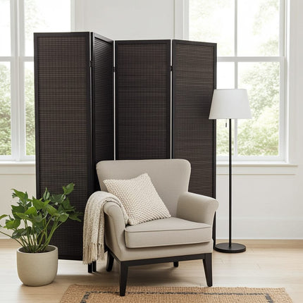 Kamerscherm Hout Zwart 4 panelen