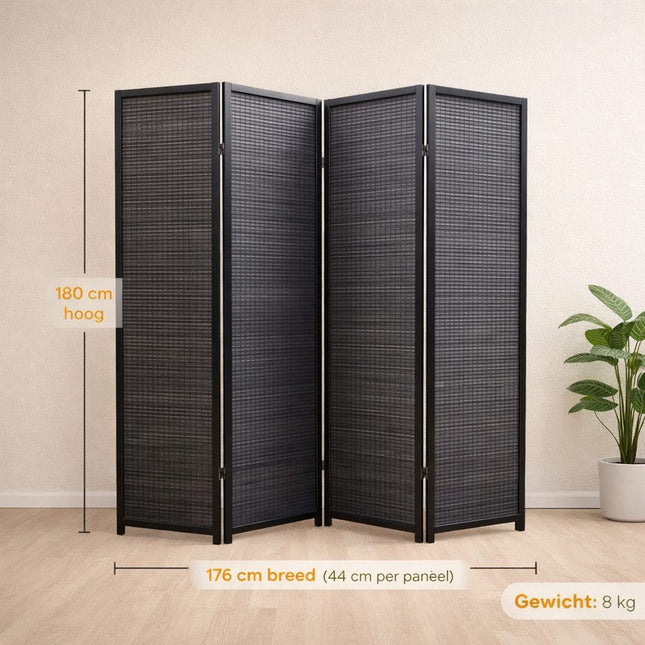 Kamerscherm Hout Zwart 4 panelen