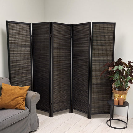 Kamerscherm-Hout-Zwart=5panelen=Breed