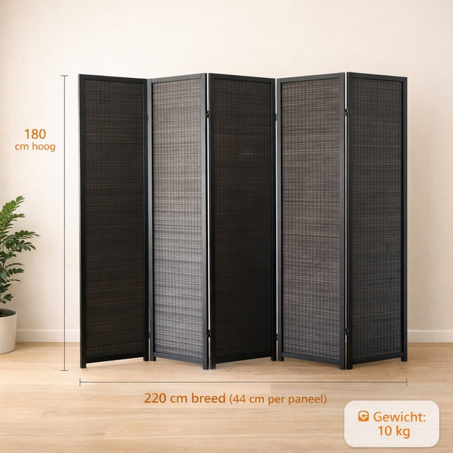 Kamerscherm Hout Zwart 5 panelen