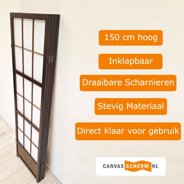 Shoji roomdivider 150 cm – Japans kamerscherm met 4 panelen