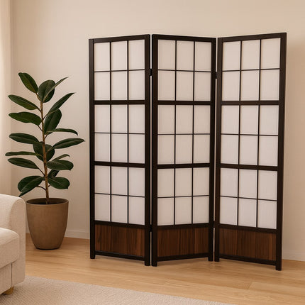 Walnut roomdivider in Japanse stijl met lichtdoorlatende Shoji-panelen