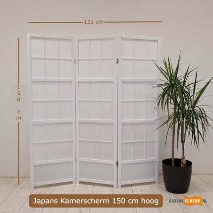 Kamerscherm Japans 150cm Wit 3panelen