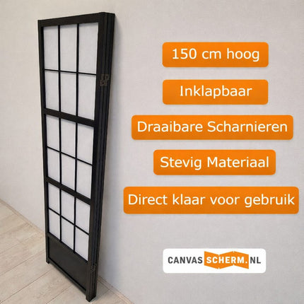 Kamerscherm Japans 150cm Zwart 3panelen
