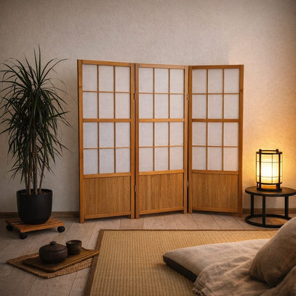 Decoratief Japans kamerscherm naturel – 3-delig Shoji scherm 120 cm hoog voor privacy en sfeer.