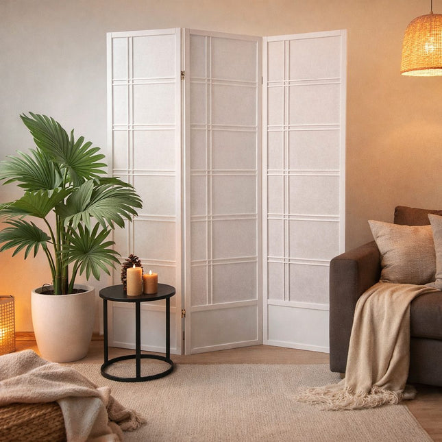 Kamerscherm Japans Byobu Wit 3panelen