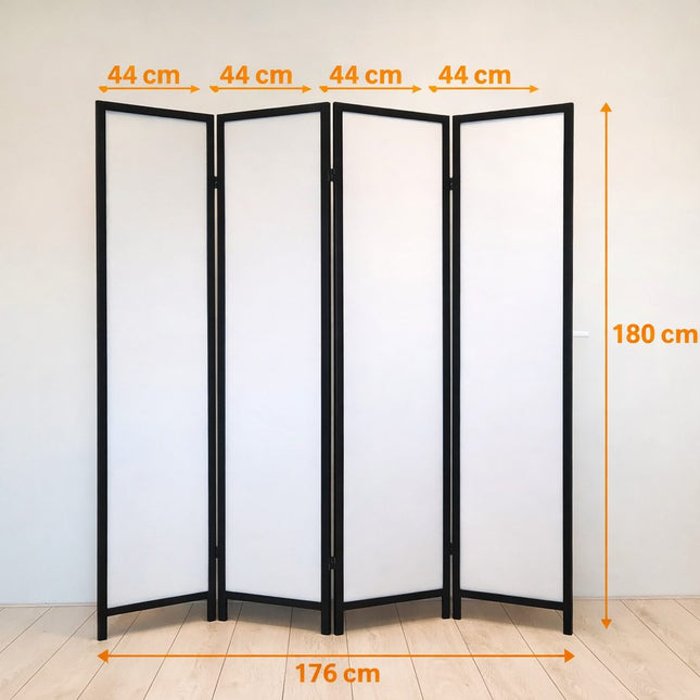 Witte roomdivider 176 x 180 cm met 4 opklapbare panelen