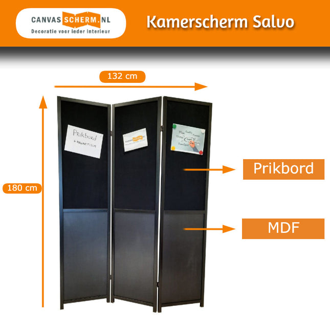 Kamerscherm Prikbord Zwart afmetingen