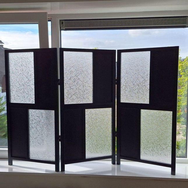 Uniek zwart kamerscherm met acryl inleg 90 x 132 cm