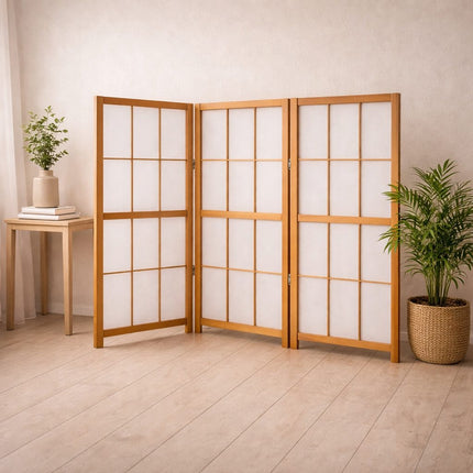 Naturel houten Japans kamerscherm 90 cm hoog, decoratief shoji raamscherm voor privacy in vensterbank