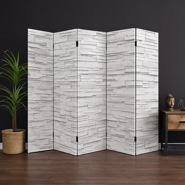 Kamerscherm met wit steen motief 5 panelen