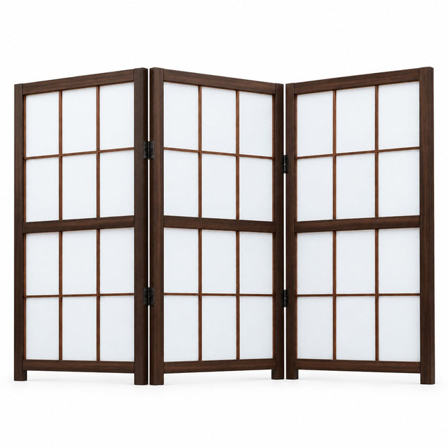 Japans kamerscherm Akira Walnut 90 cm met 3 Shoji-panelen en donkerbruin houten frame