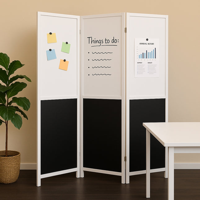 Kamerscherm Toledo whiteboard 3 panelen 180x132 cm – dubbelzijdig magnetisch