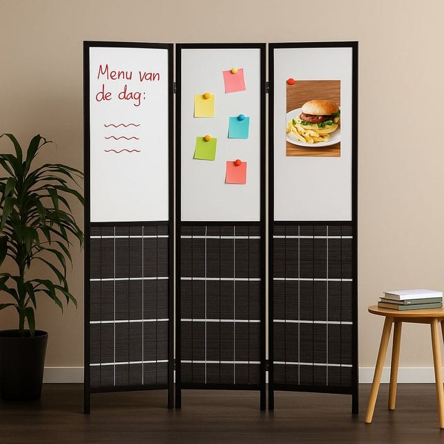 Magnetisch whiteboard kamerscherm Tunica zwart – 3 panelen