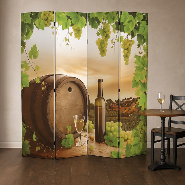 Kamerscherm met wijnvat en druiven