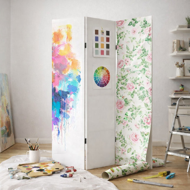 Blanco wit kamerscherm 3-delig, geschikt om te verven, schilderen of te behangen