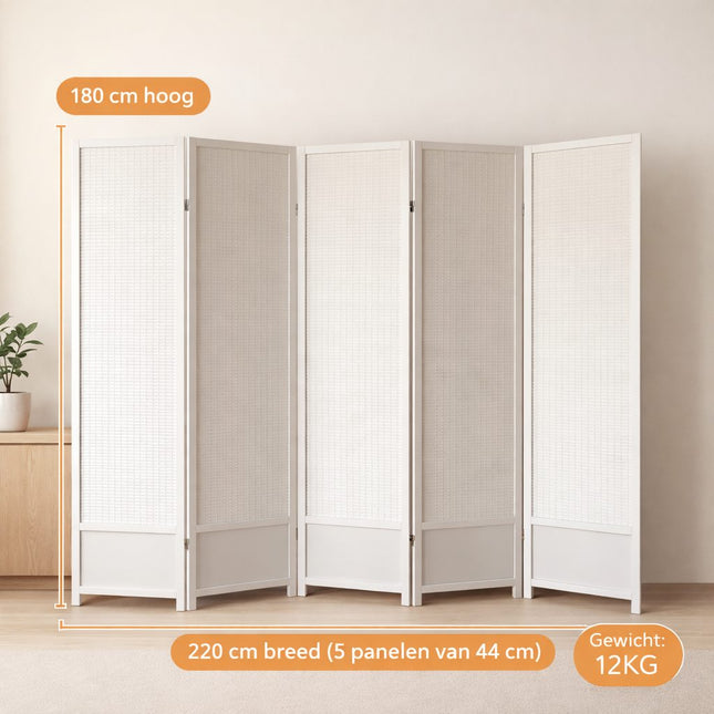 Kamerscherm Hout Wit 5 panelen