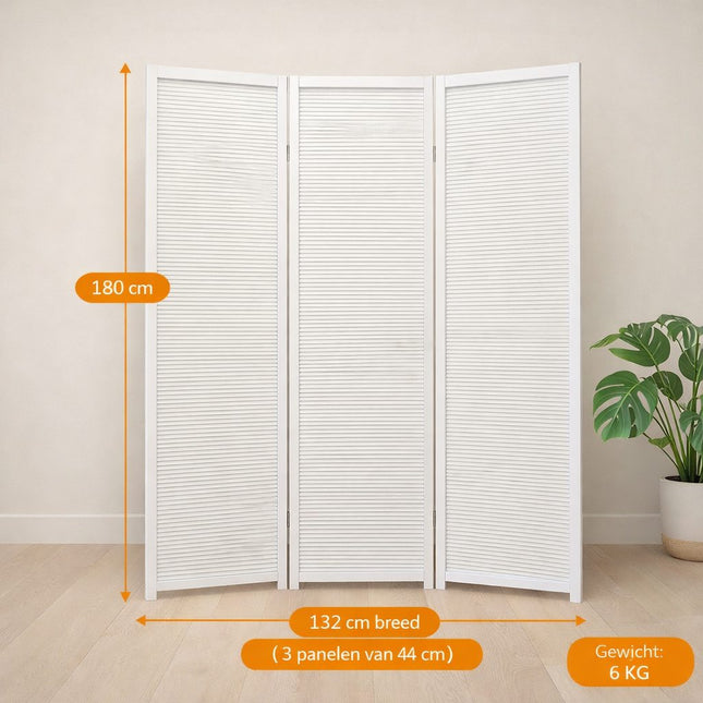 Kamerscherm Hout Wit 3 panelen