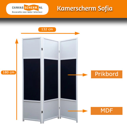 Kamerscherm Wit Prikbord 3 panelen
