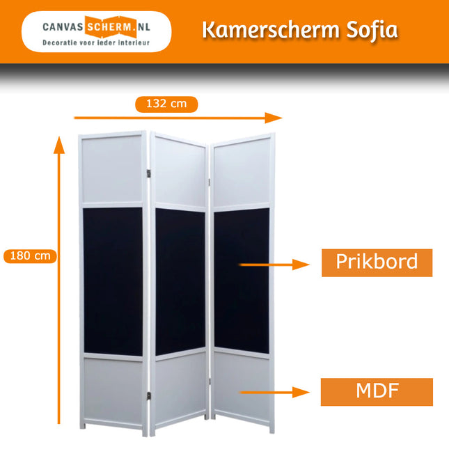 Kamerscherm Wit Prikbord 3 panelen