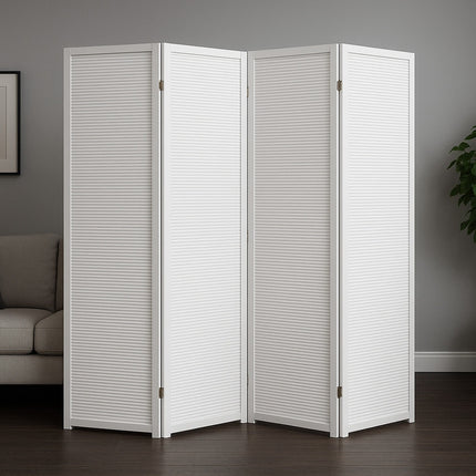 Opvouwbaar wit kamerscherm met houten frame en ondoorzichtige panelen