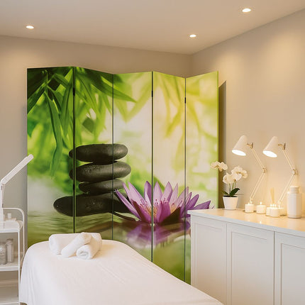 Kamerscherm Zen als achtergrond in schoonheidssalon