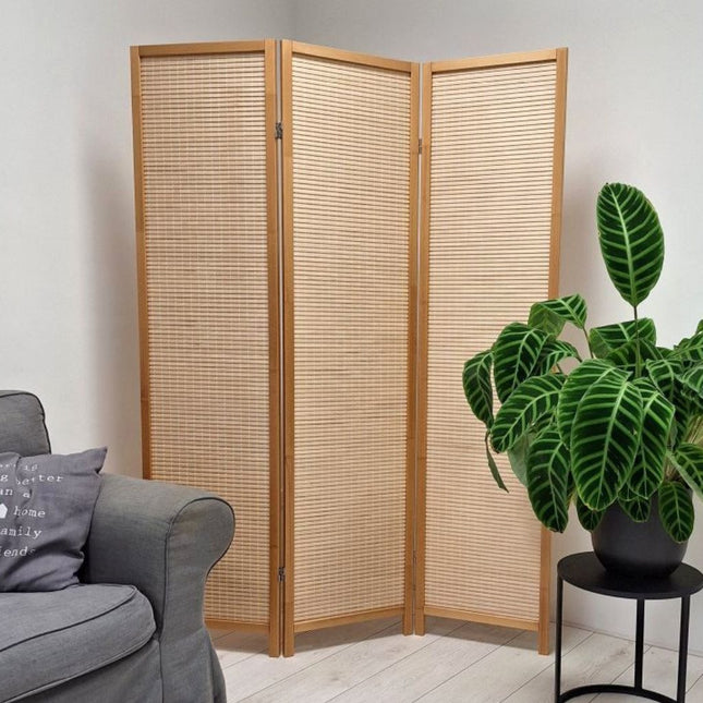 Kamerscherm hout naturel 3 panelen 132x180cm