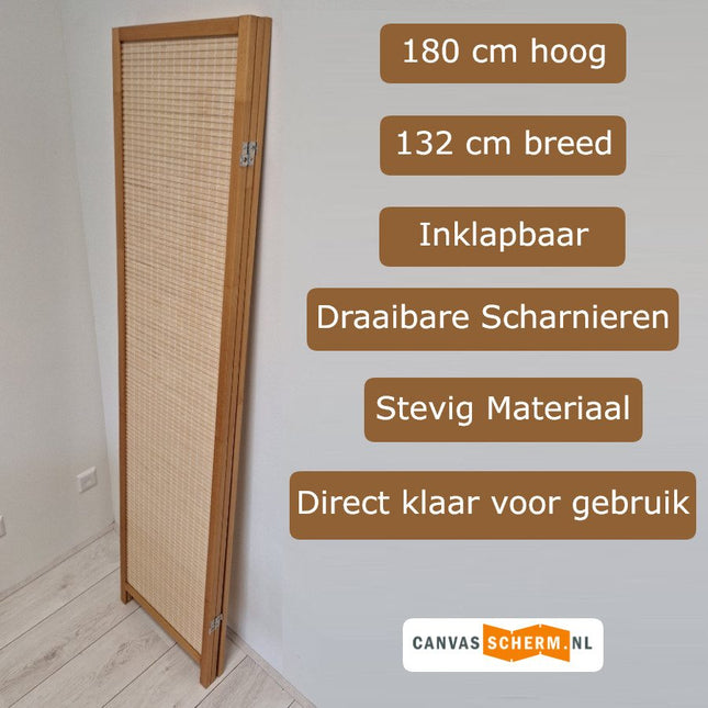 Kamerscherm Hout Naturel 3panelen