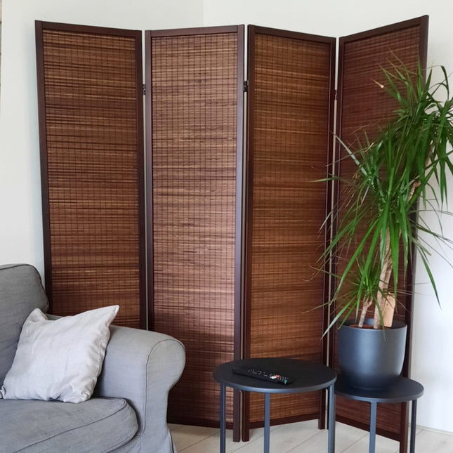 Kamerscherm walnut 4 panelen 180x187cm