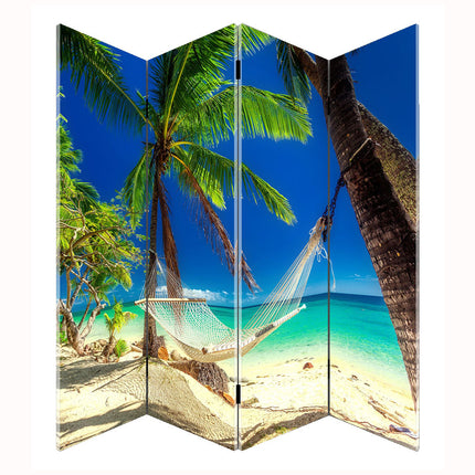 Kamerscherm Canvas Strand en Palmboom 4 panelen