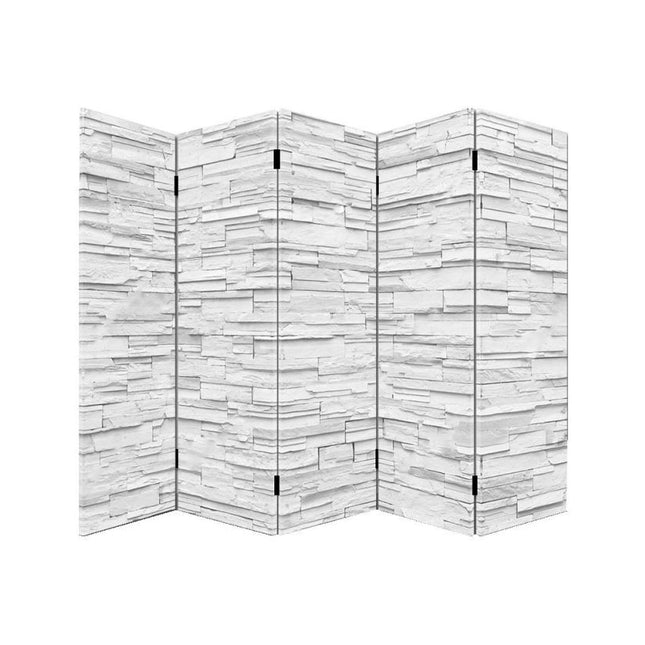 Kamerscherm Steen Motief Wit 200x180cm 5panelen