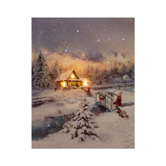 Kerst Canvas Schilderij LED Huisje in de Sneeuw