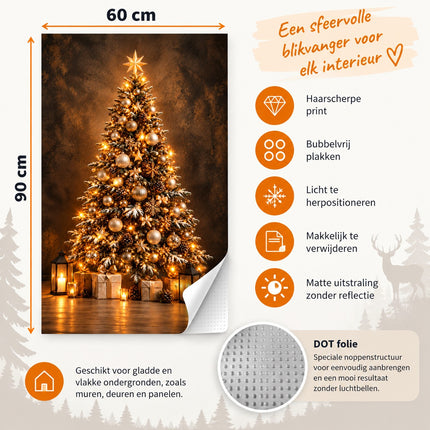 Gouden kerstboom muursticker op DOT folie met eenvoudig aan te brengen plaklaag