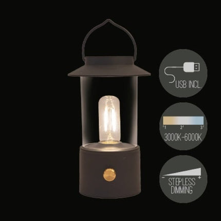 Draadloze LED Lantaarn Zwart – Oplaadbaar & Dimbaar 24x9 cm