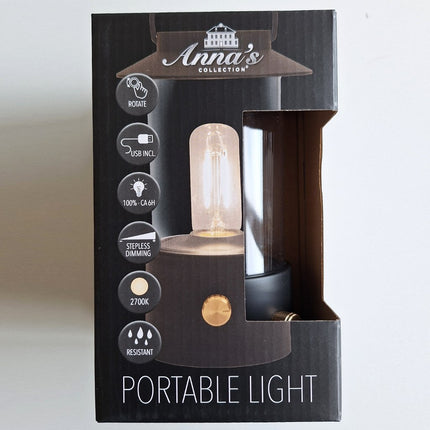 Draadloze LED Lantaarn Zwart – Oplaadbaar & Dimbaar 24x9 cm