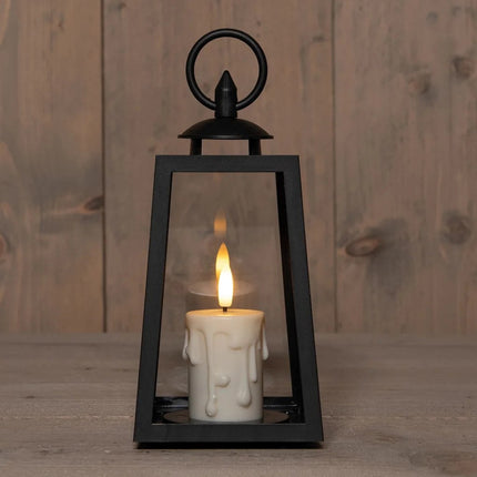 Set van 2 Zwarte Lantaarns met LED Druipkaars & 3D Vlam – Timer 20,5 cm