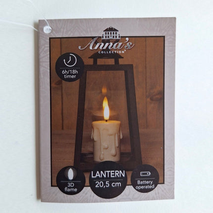 Set van 2 Zwarte Lantaarns met LED Druipkaars & 3D Vlam – Timer 20,5 cm