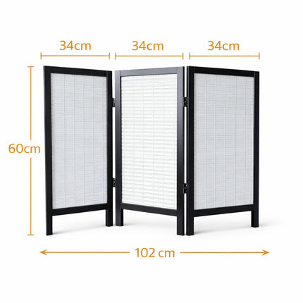 Zwart raamscherm Averra 60 cm hoog licht doorkijkend met 3 panelen en moderne uitstraling