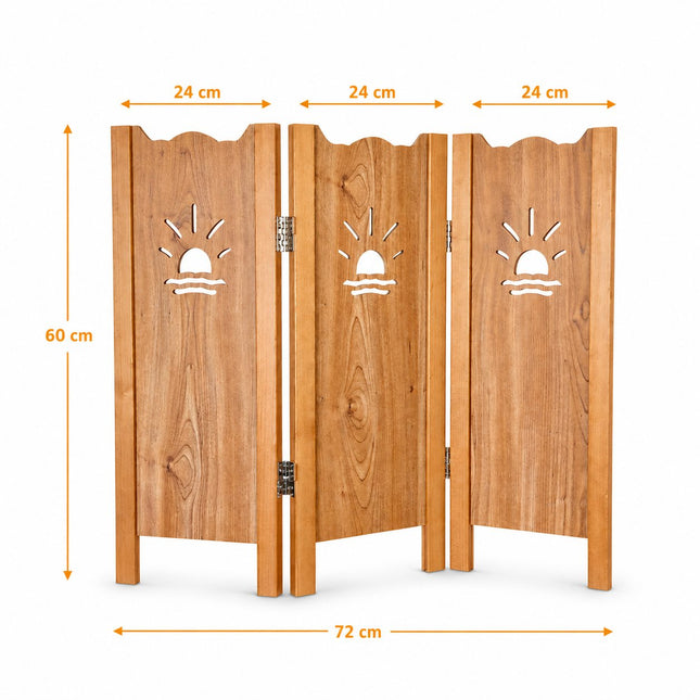 vensterbank scherm hout 60 cm hoog met decoratieve zon uitsparing tegen inkijk raamdecoratie