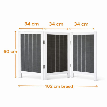 Raamscherm Privera wit met 3 panelen en licht doorkijkende donkere houten inleg