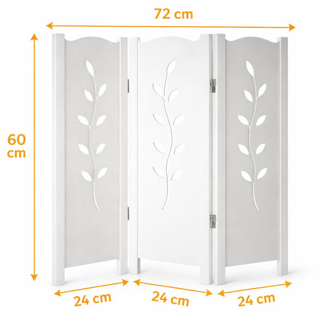 Decoratief wit raamscherm 3 panelen met blad uitsnede afmetingen