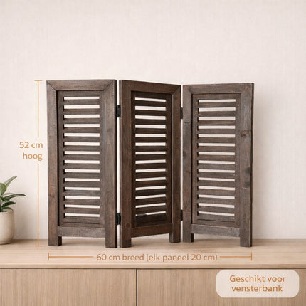 Raamscherm hout met shutter inleg – laag model 52 cm