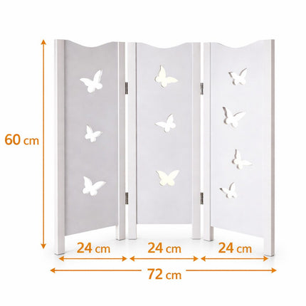 Compact vensterscherm met vlinder uitsnede – wit houten kamerscherm 60 cm hoog