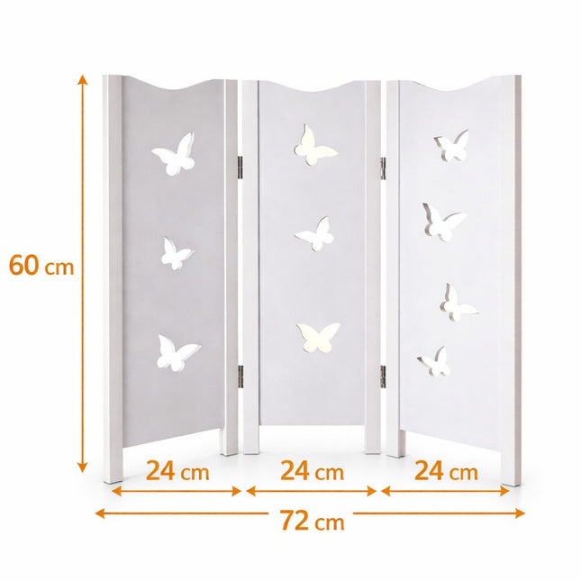 Compact vensterscherm met vlinder uitsnede – wit houten kamerscherm 60 cm hoog